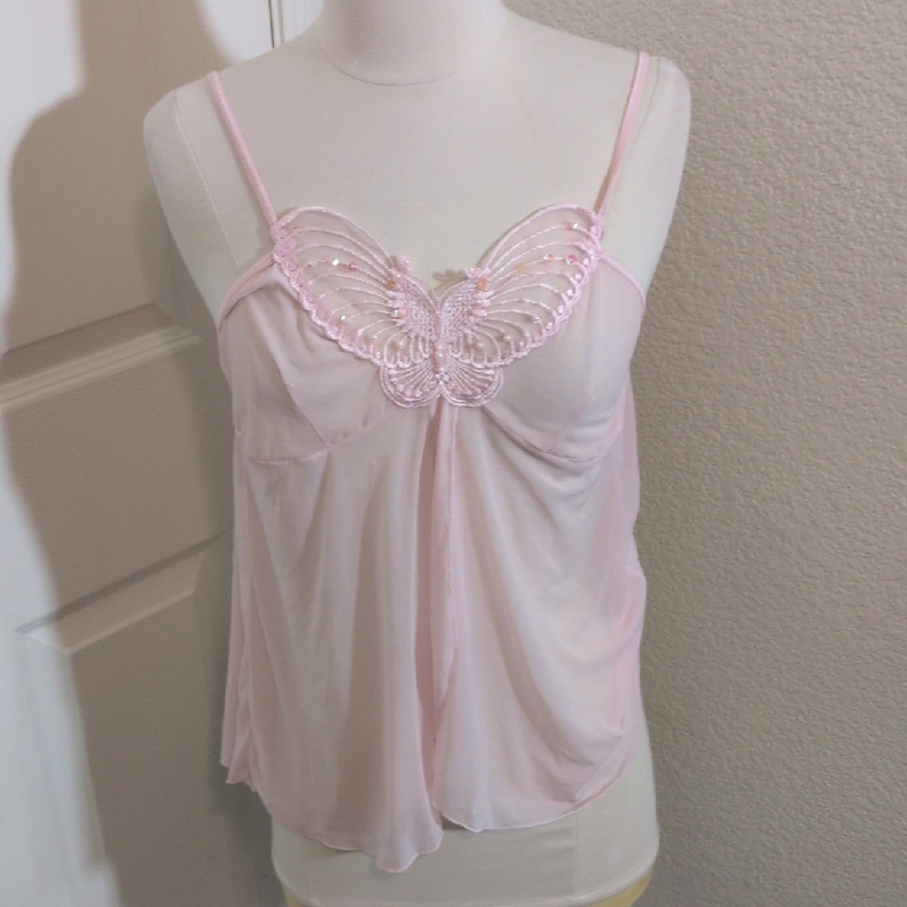 ✅Pink Butterfly Sheer Babydoll Lingerie Cami Romantic Coquette Rampage Large